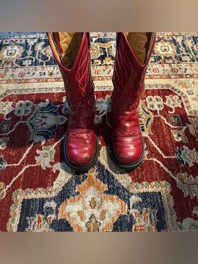 John Fluevog Red Leather Cowboy Boots Hi Ankle Extremely Rare Womens Size US 8